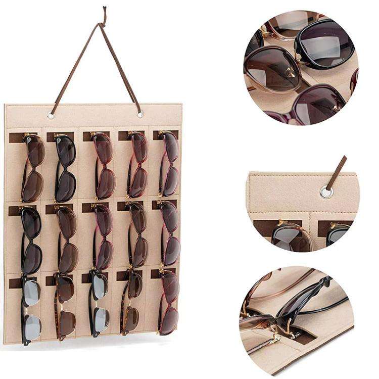 Felt Eyeglasses Storage Bag Sunglasses Storage Hanging Bag Behind Door Multi-Compartment Organize...