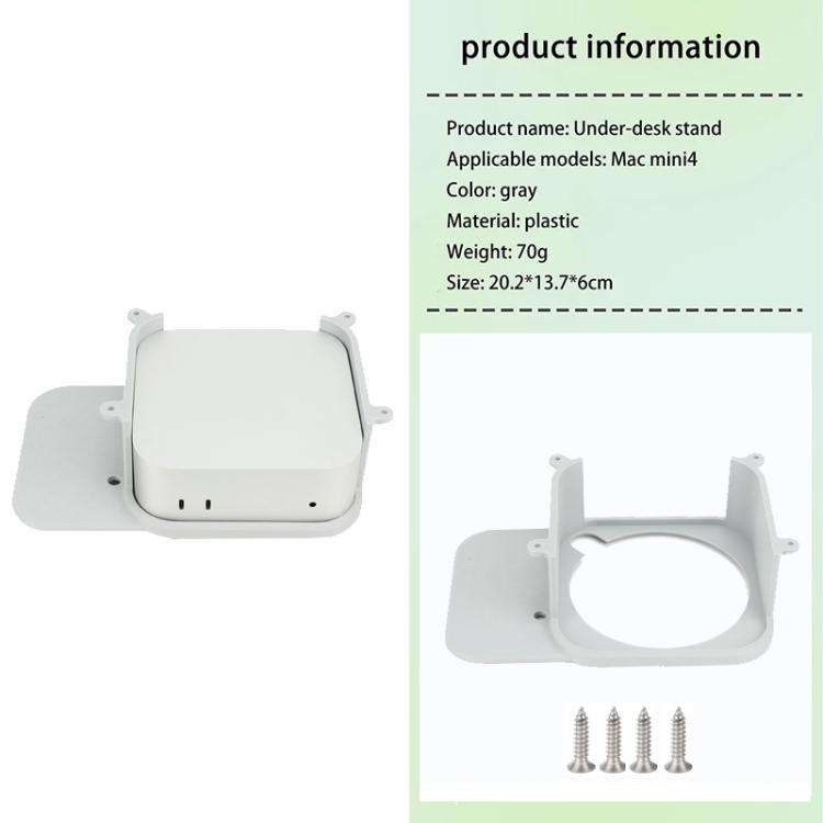 For Mac Mini M4 Under Desk Stand Hanging Wall Perforated Desktop Bracket With Screws(Gray)
