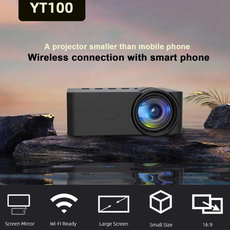YT100 Suppor 1080P Mini Portable Projector WiFi Wireless Mirroring For IOS Android Smartphone(White)
