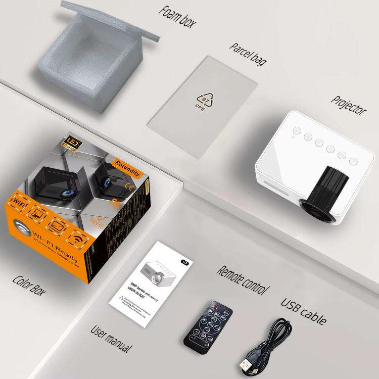 YT100 Suppor 1080P Mini Portable Projector WiFi Wireless Mirroring For IOS Android Smartphone(White)