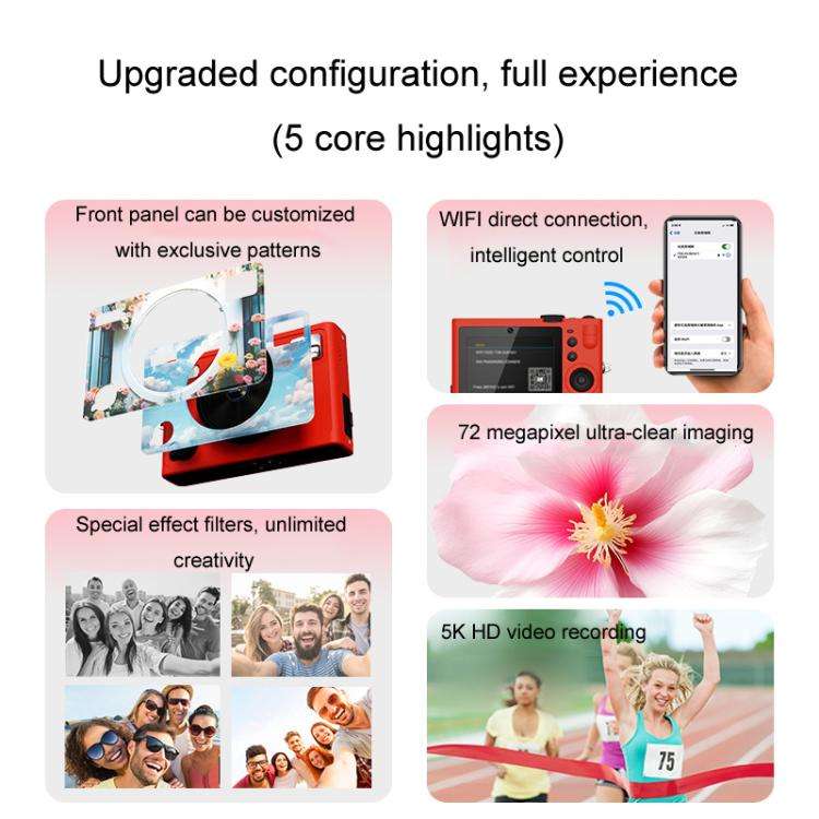 5K Digital Camera WiFi 72MP Dual Lens Auto Focus 18X Digital Zoom Student Color Filters CCD Beaut...