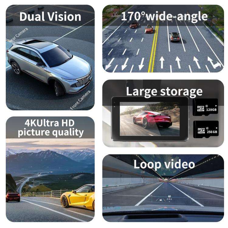 4K+1080P Driving Recorder Dual Front & Rear Recording WIFI Reversing Images(X16)