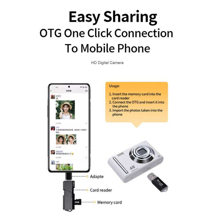 DC03H 2.4-Inch 16X Digital Zoom Electronic Image Stabilization 4K HD Digital Camera(White)