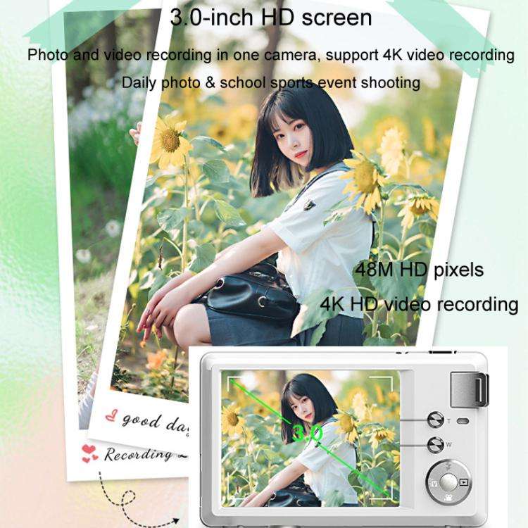 4K HD 3.0-Inch IPS Screen Autofocus HD Digital Camera Student DV Camera SLR(White)