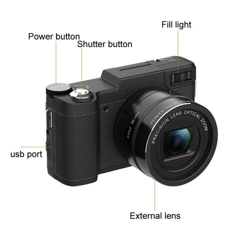 Micro SLR 5X Optical Zoom / 8X Digital Zoom Digital Camera 48MP HD Shooting VCR Photo Camera(Black)