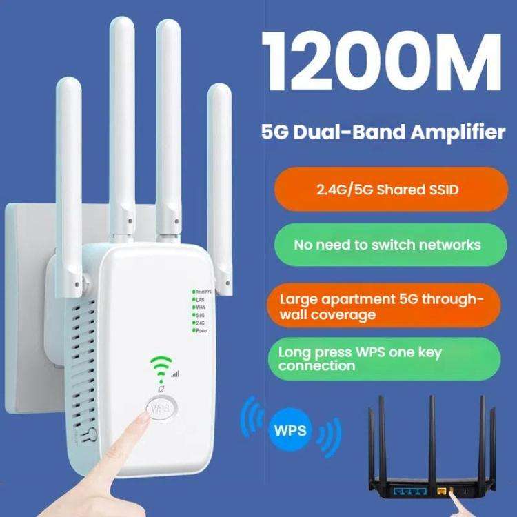 Urant U11 1200Mbps 2.4G&5.8G Wireless Repeater WiFi Signal Amplifier Support WPS Quick Setting US...