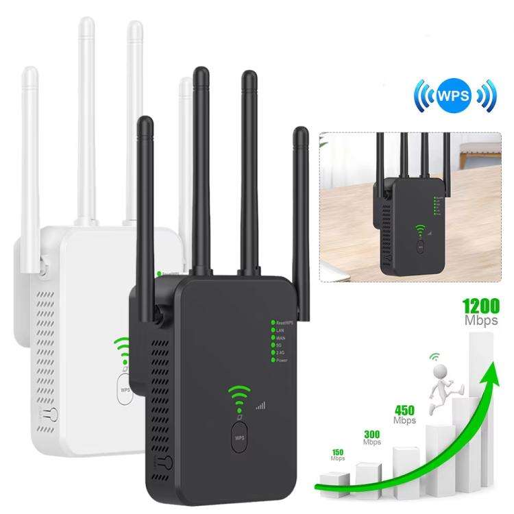 Urant U10 1200Mbps 2.4G & 5.8G Wireless Repeater WiFi Signal Amplifier With 4 Antenna EU Plug Black