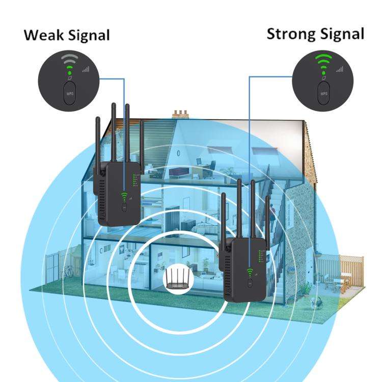Urant U10 1200Mbps 2.4G & 5.8G Wireless Repeater WiFi Signal Amplifier With 4 Antenna US Plug Black