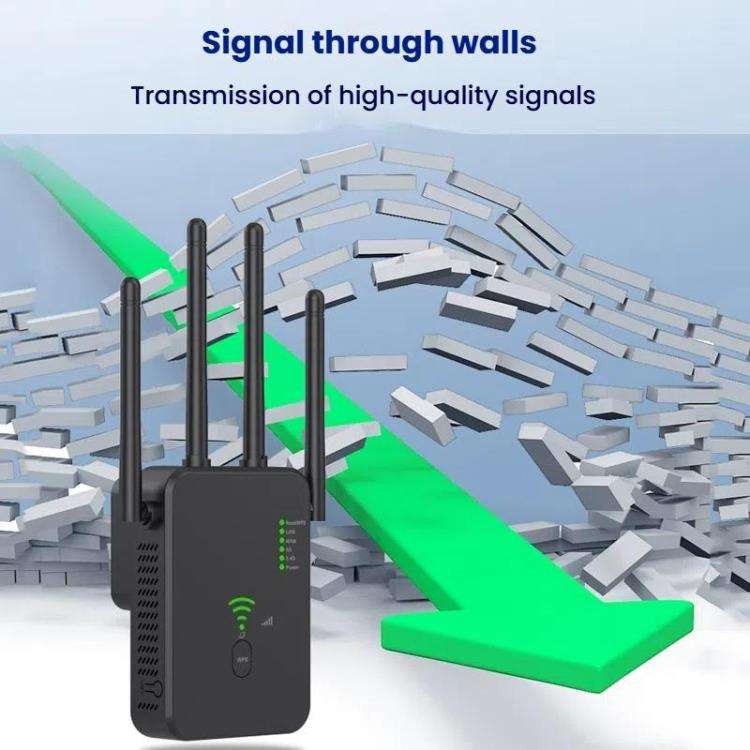 Urant U10 1200Mbps 2.4G & 5.8G Wireless Repeater WiFi Signal Amplifier With 4 Antenna US Plug Black