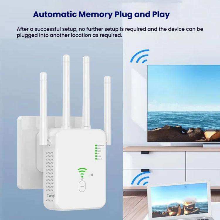 Urant U10 1200Mbps 2.4G & 5.8G Wireless Repeater WiFi Signal Amplifier With 4 Antenna US Plug Black