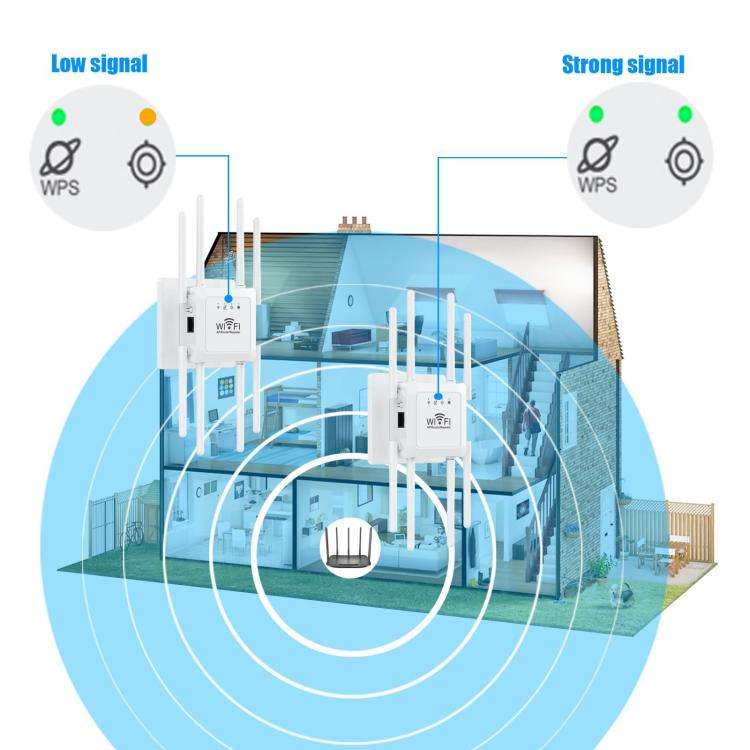 U18 1200Mbps 2.4G & 5G  Wireless Repeater WiFi Signal Amplifier With 8 Antenna EU Plug White