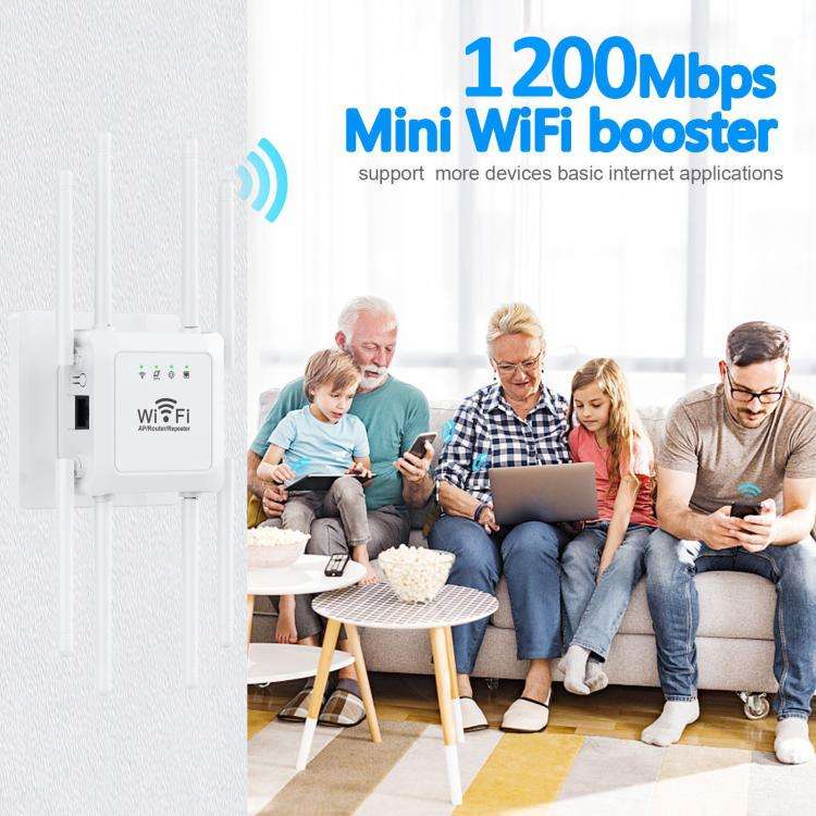 U18 1200Mbps 2.4G & 5G  Wireless Repeater WiFi Signal Amplifier With 8 Antenna EU Plug White