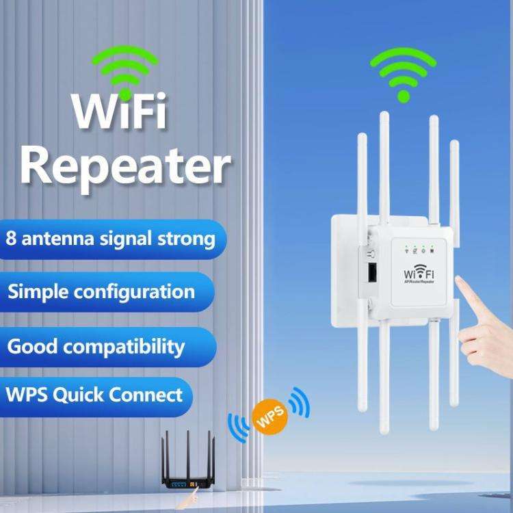 U18 300Mbps 2.4G Wireless Repeater WiFi Signal Amplifier With 8 Antennas EU Plug White