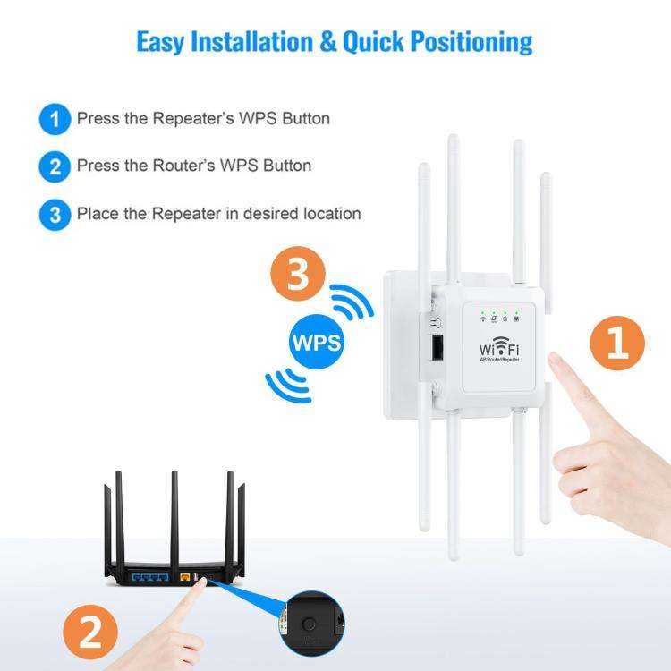 U18 300Mbps 2.4G Wireless Repeater WiFi Signal Amplifier With 8 Antennas EU Plug White