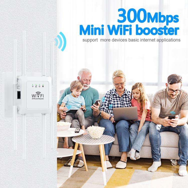 U18 300Mbps 2.4G Wireless Repeater WiFi Signal Amplifier With 8 Antennas EU Plug White