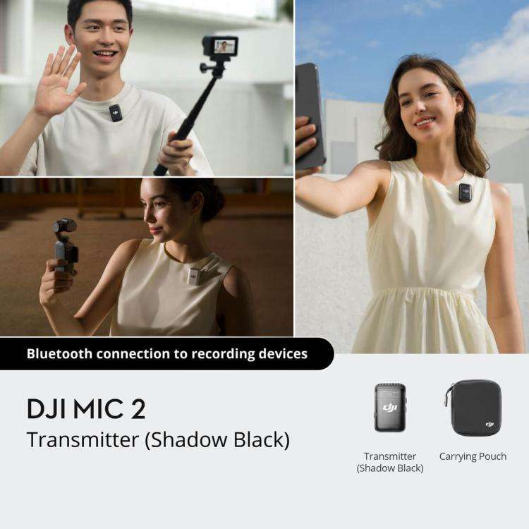DJI Mic 2 Transmitter Bluetooth Connection To Recording Devices(Shadow Black)