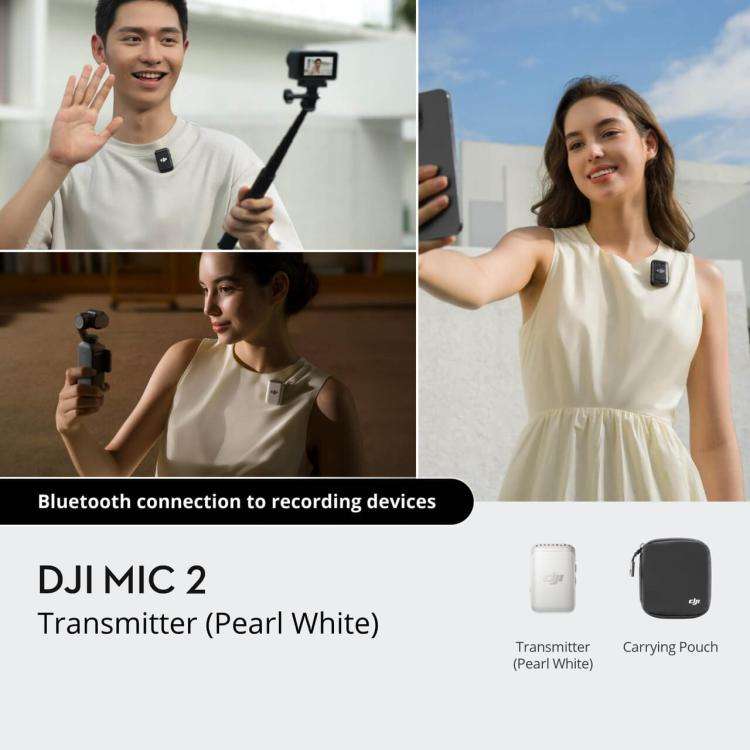 DJI Mic 2 Transmitter Bluetooth Connection To Recording Devices(Pearl White)