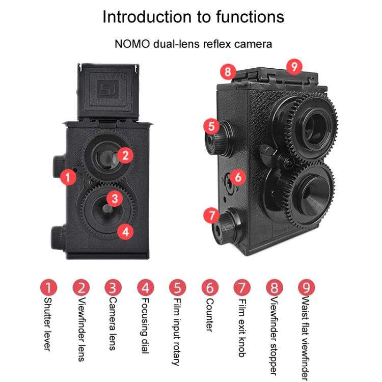 DIY Double Lens Assembly 35mm Film Camera Retro Nostalgic Double Reflection Film Camera(Black)