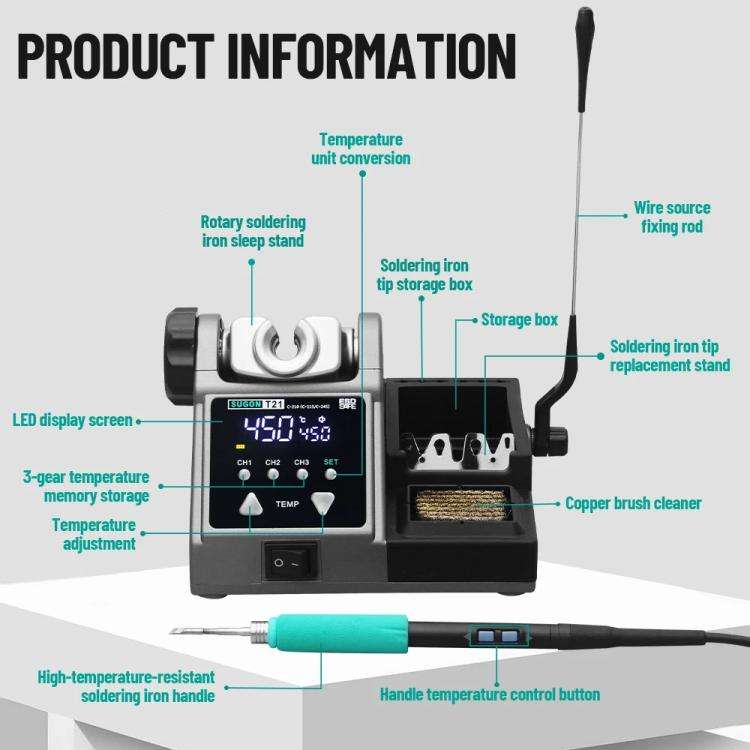SUGON T21 Constant Temperature Soldering Station 120W High Power Soldering Iron With I/IS/K Tip N...