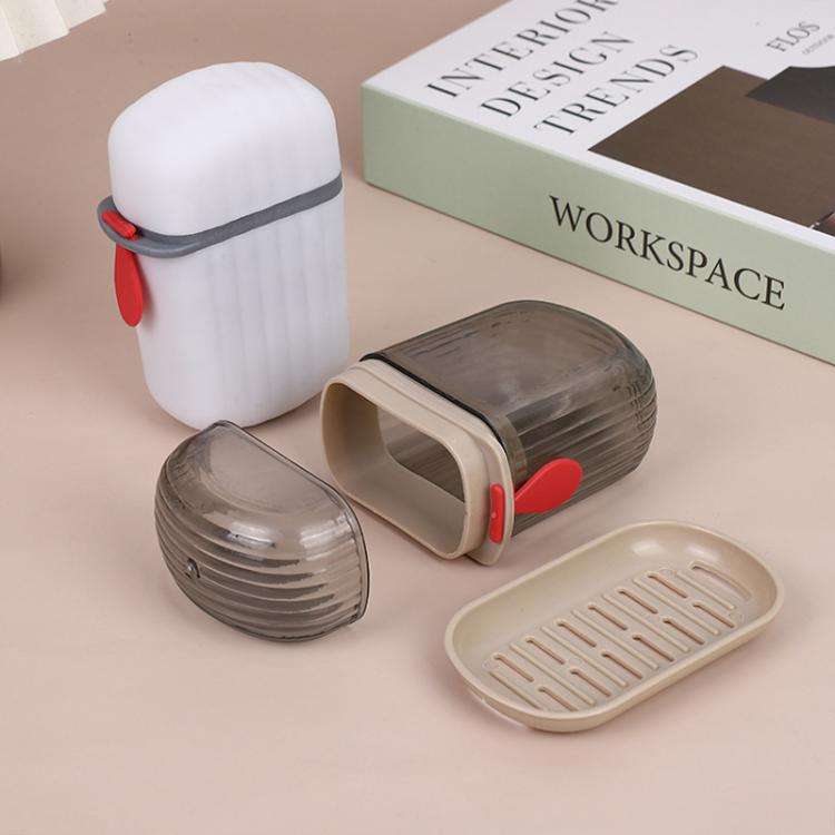 Portable Sealing Soap Box With Lid Double Drainable Travel Soap Case(Transparent Gray)