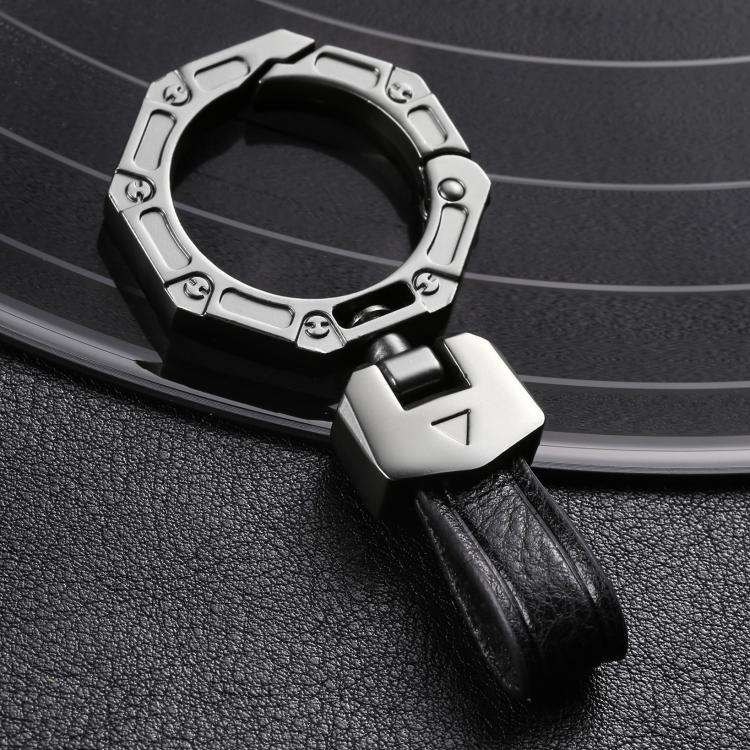 Hallmo Business Zinc Alloy Top-Layer Cowhide Key Chain Car Key Anti-Lost Pendant(Black)