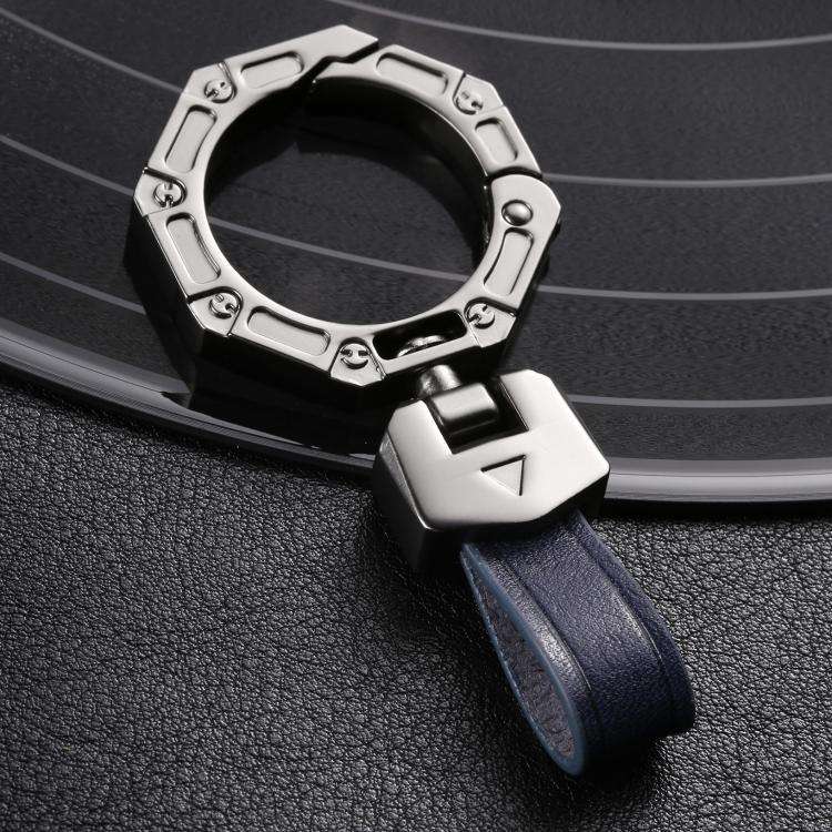 Hallmo Business Zinc Alloy Top-Layer Cowhide Key Chain Car Key Anti-Lost Pendant(Blue)