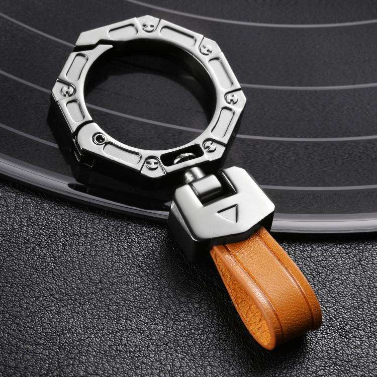 Hallmo Business Zinc Alloy Top-Layer Cowhide Key Chain Car Key Anti-Lost Pendant(Brown)