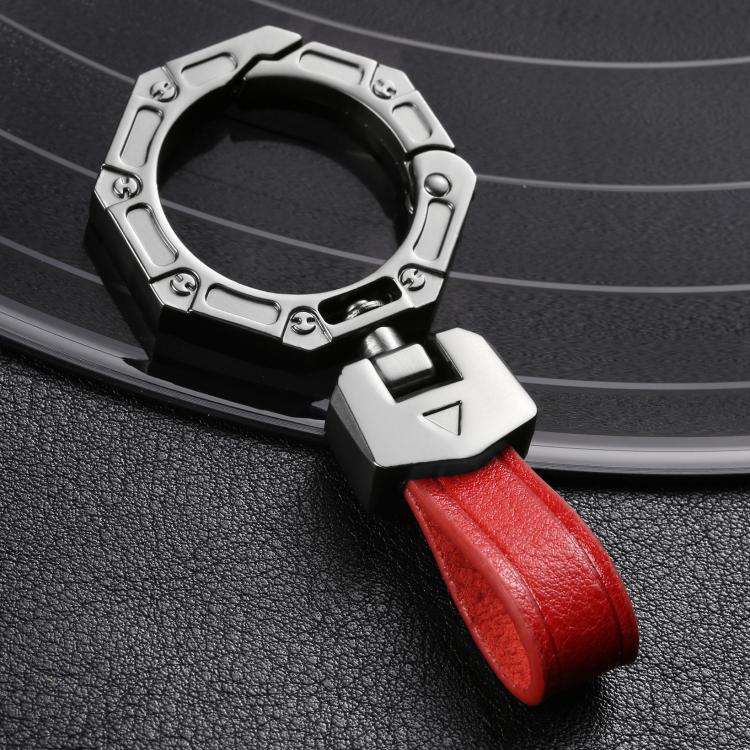 Hallmo Business Zinc Alloy Top-Layer Cowhide Key Chain Car Key Anti-Lost Pendant(Red)