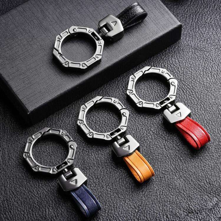Hallmo Business Zinc Alloy Top-Layer Cowhide Key Chain Car Key Anti-Lost Pendant(Black)