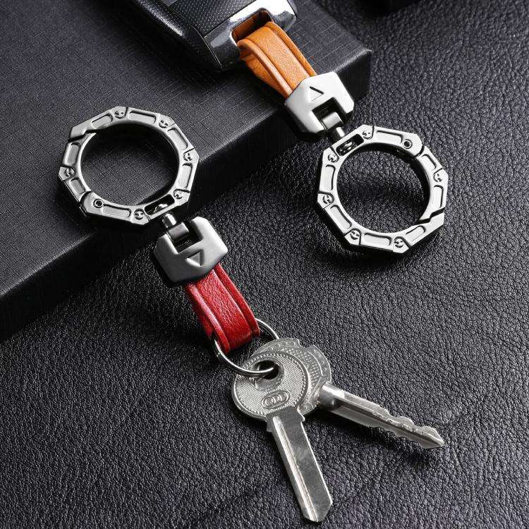 Hallmo Business Zinc Alloy Top-Layer Cowhide Key Chain Car Key Anti-Lost Pendant(Brown)