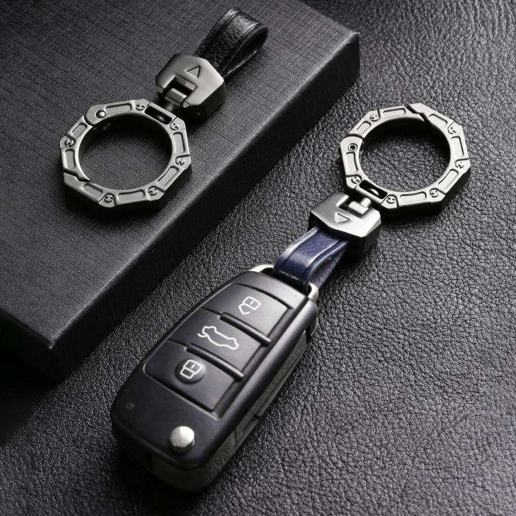 Hallmo Business Zinc Alloy Top-Layer Cowhide Key Chain Car Key Anti-Lost Pendant(Black)