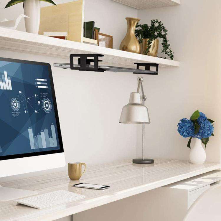 Under Desk Laptop Tablet Storage Mount Kit Office Storage Organize(Black)