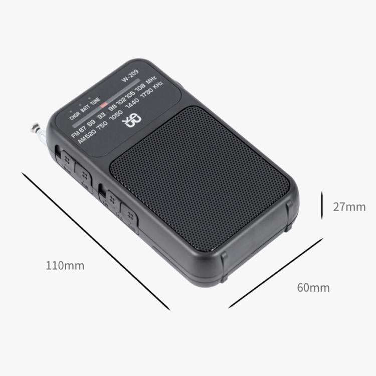 W-209 Mini Portable Rechargeable / Battery Dual-mode Powered Pointer FM Radio with Flashlight(Blue)