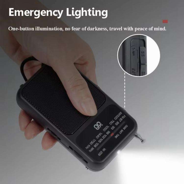W-209 Mini Portable Rechargeable / Battery Dual-mode Powered Pointer FM Radio with Flashlight(White)