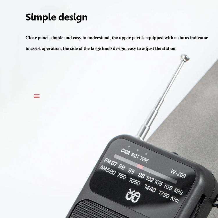 W-209 Mini Portable Rechargeable / Battery Dual-mode Powered Pointer FM Radio with Flashlight(White)