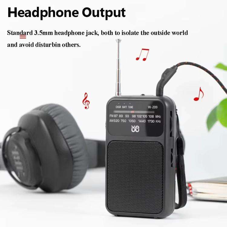 W-209 Mini Portable Rechargeable / Battery Dual-mode Powered Pointer FM Radio with Flashlight(Blue)