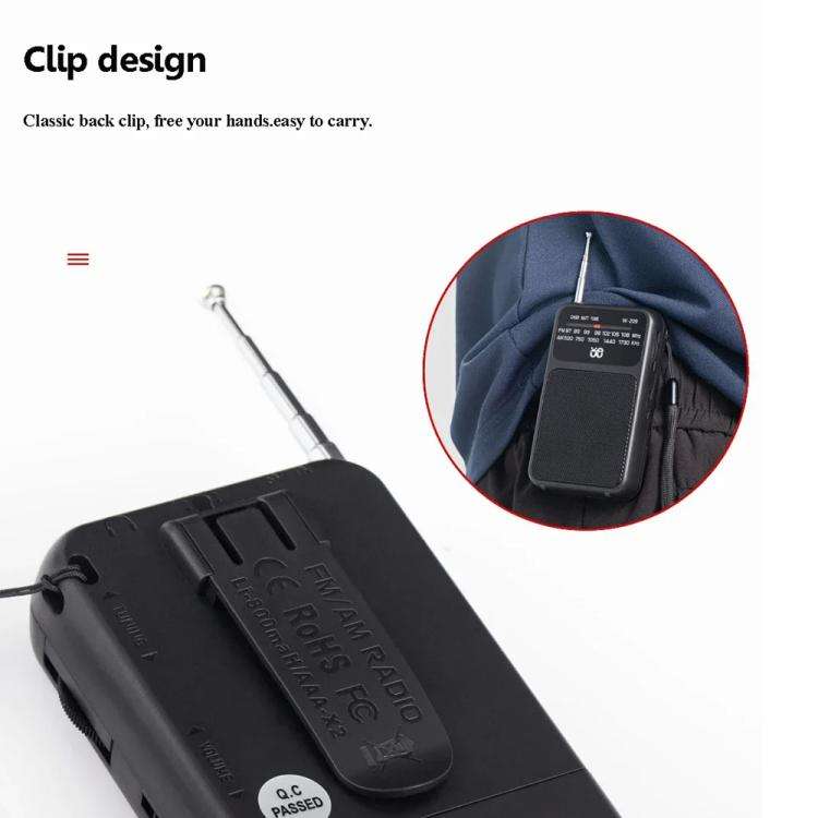 W-209 Mini Portable Rechargeable / Battery Dual-mode Powered Pointer FM Radio with Flashlight(Black)