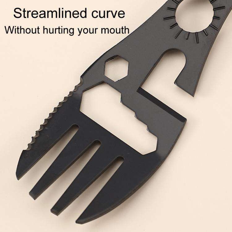 2pcs 10 In 1 Outdoor Camping Picnic Multifunctional Portable Fork and Spoon Tool(Black)
