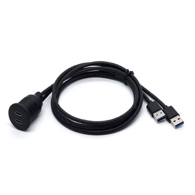 1m Dual Type-C 3.0 Female To USB A Male Car Waterproof Cable Modified Panel Extension Cord