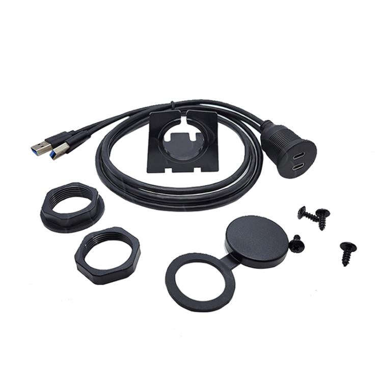1m Dual Type-C 3.0 Female To USB A Male Car Waterproof Cable Modified Panel Extension Cord