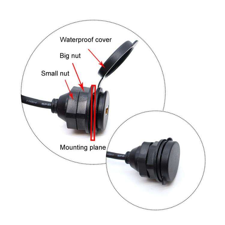 1m Dual Type-C 3.0 Female To USB A Male Car Waterproof Cable Modified Panel Extension Cord