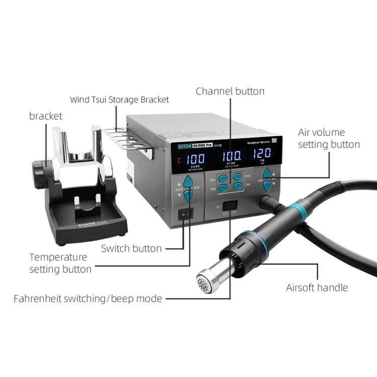 SUGON 8610DX-Pro 1000W Digital Display Hot Air Welding Station Cell Phone Repair Welding EU Plug