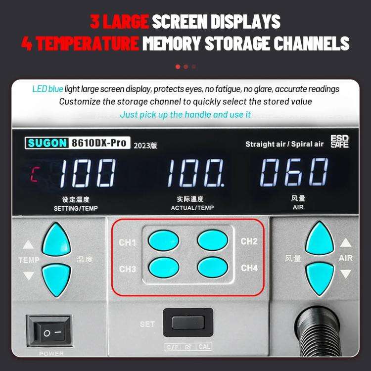SUGON 8610DX-Pro 1000W Digital Display Hot Air Welding Station Cell Phone Repair Welding EU Plug