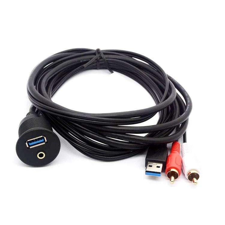 2m USB3.0+2RCA Car Waterproof Cable Motorcycle Panel Boat Instrumentation Wire