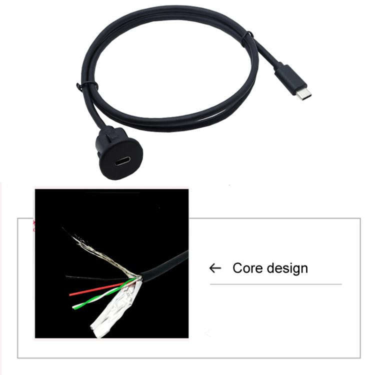 1m Type-C 3.0 Compatible 2.0 USB C Car Waterproof Cable Panel Data Extension Cord