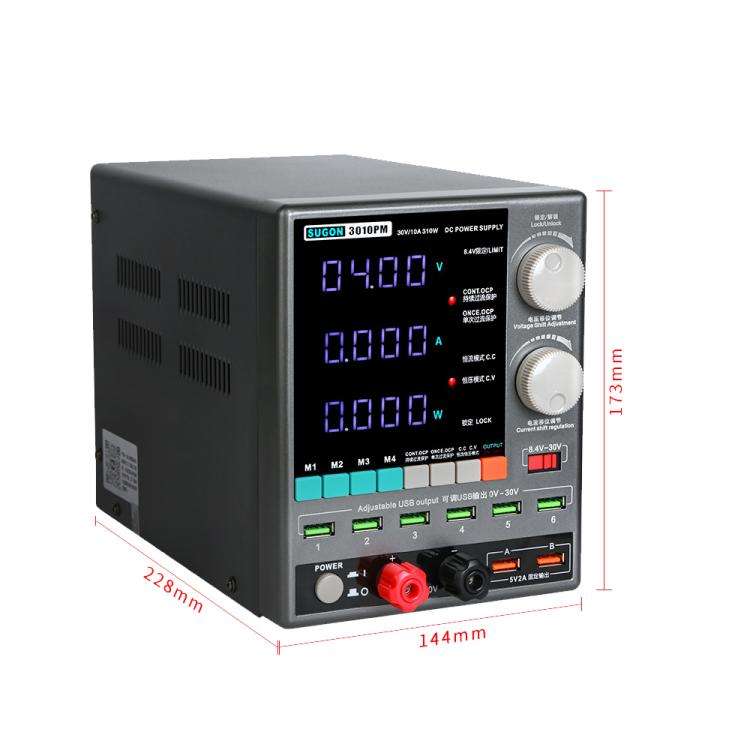 SUGON 3010PM 150W 30V 10A 4 Digital Display Cell Phone Repair Power Meter US Plug