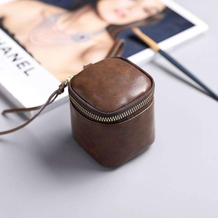 Oil Wax PU Leather Portable Bucket Bag Mini Retro Lipstick Earphone Bag Small Objects Storage Coi...
