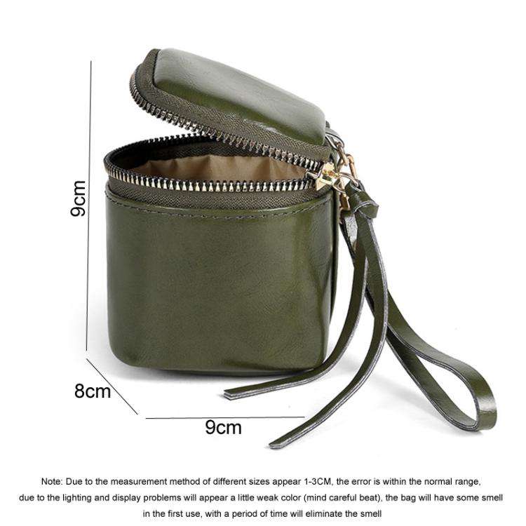 Oil Wax PU Leather Portable Bucket Bag Mini Retro Lipstick Earphone Bag Small Objects Storage Coi...