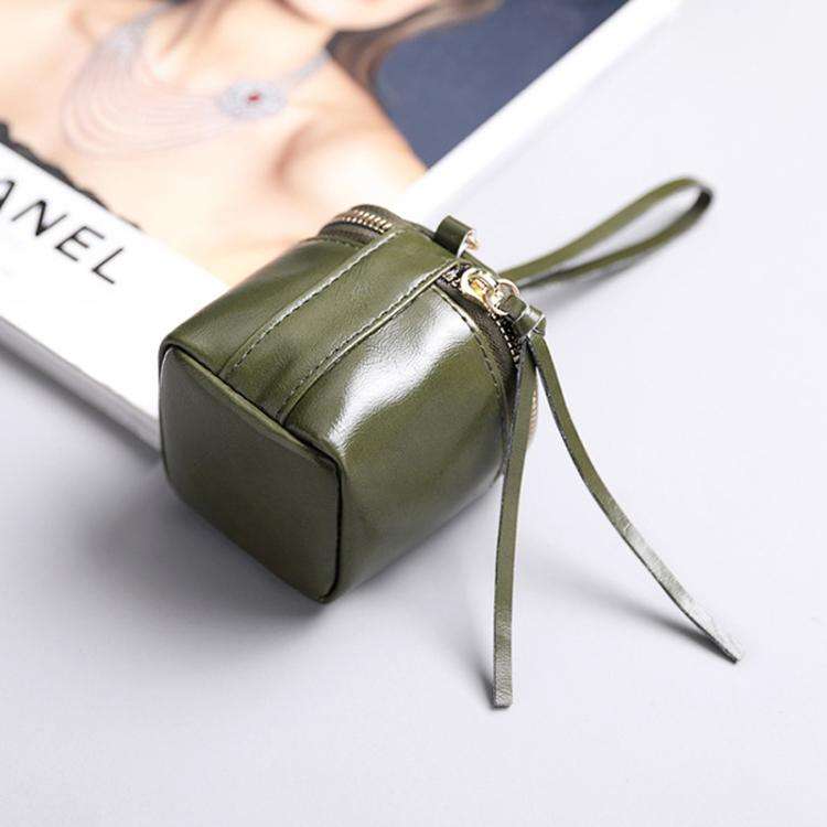Oil Wax PU Leather Portable Bucket Bag Mini Retro Lipstick Earphone Bag Small Objects Storage Coi...