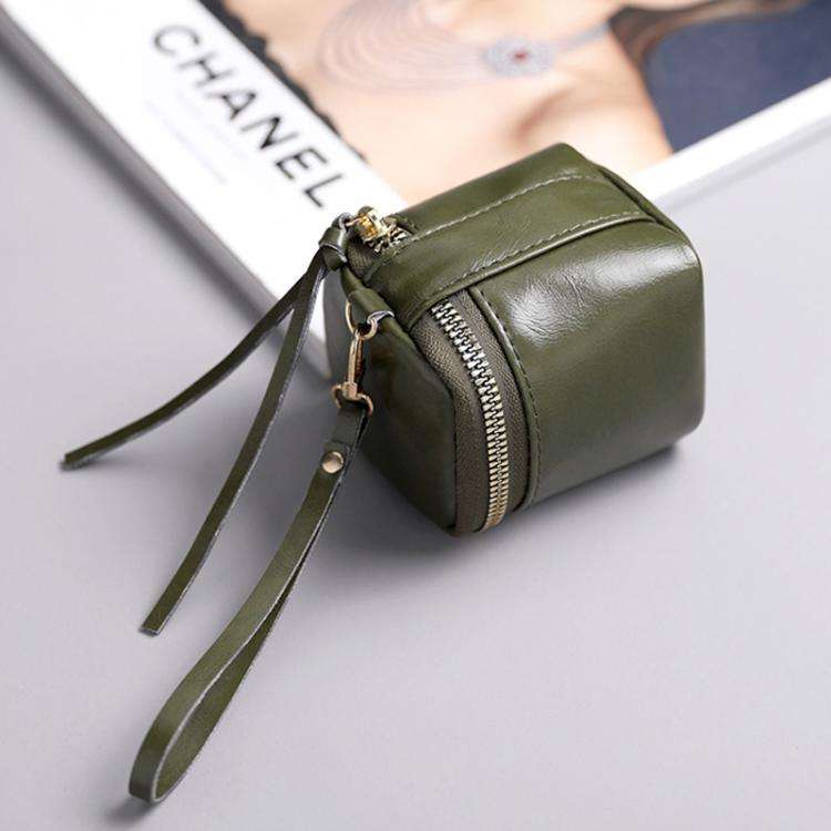 Oil Wax PU Leather Portable Bucket Bag Mini Retro Lipstick Earphone Bag Small Objects Storage Coi...
